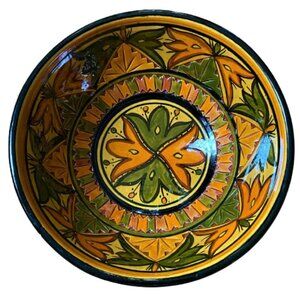 2/$40 Boho large hand painted Morocco clay bowl, signed